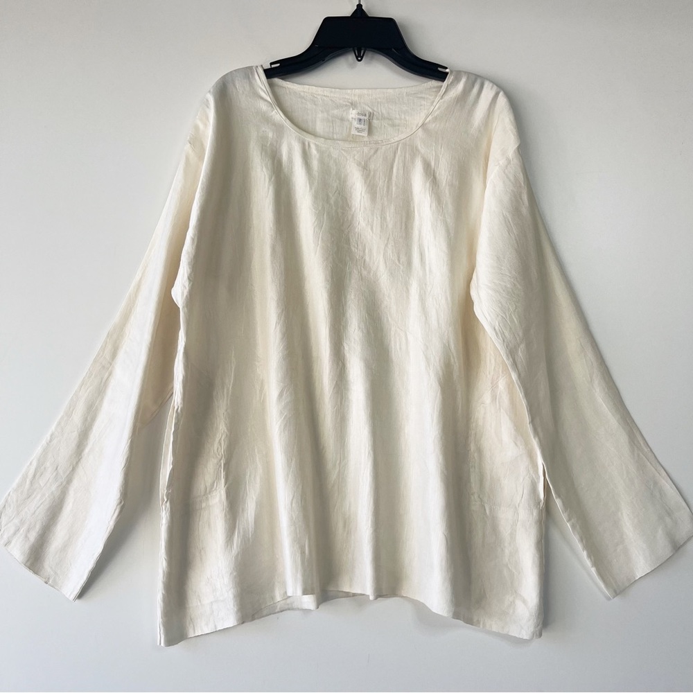 Dosa ivory silk linen long sleeve tunic top